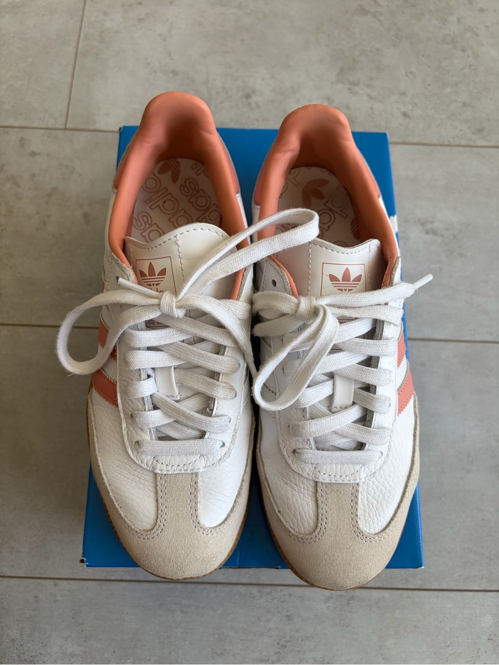 adidas Samba Leather Sneaker in White and Orange - Picture 5 of 11